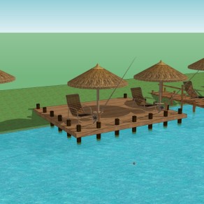 中式乡村休闲钓鱼平台垂钓现代感景观木栈道